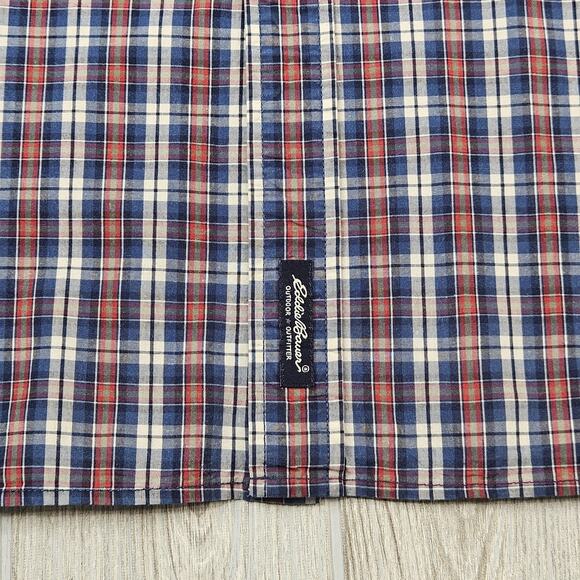Eddie Bauer Shirt Mens Large Blue Red Plaid Button Up Short Sleeve Outdoor - Picture 5 of 8